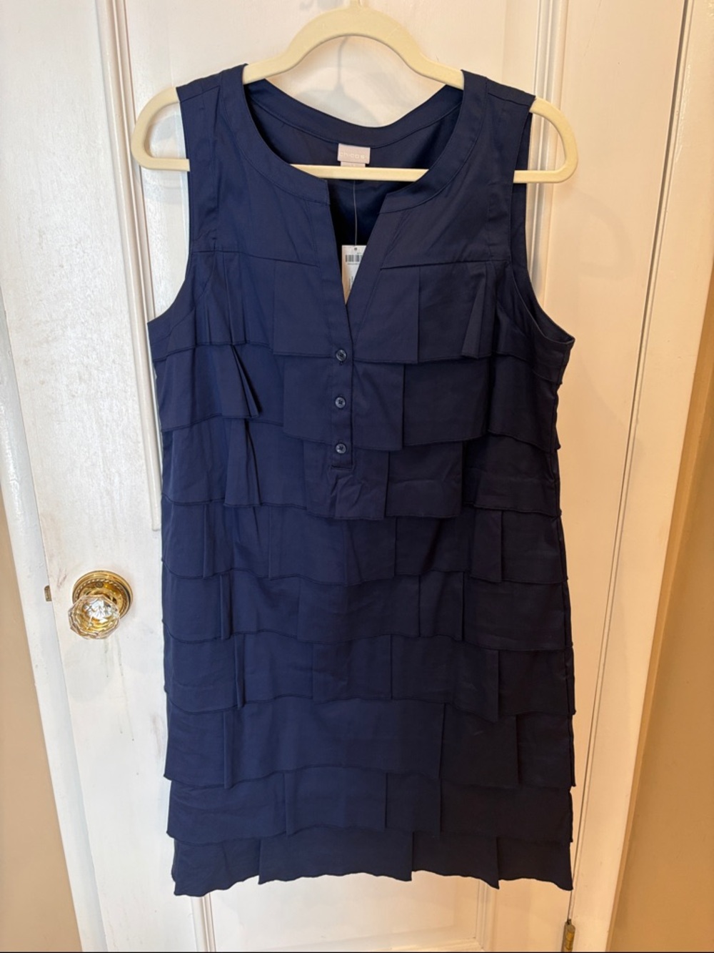 Chico's Navy Tiered Sleeveless Shift Dress